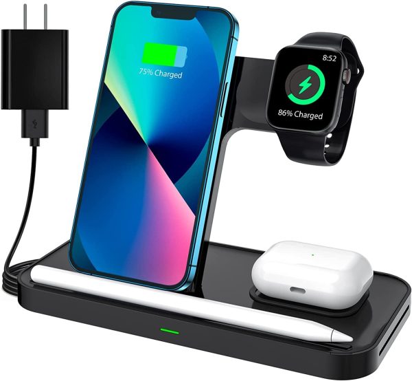 Wireless Charger,15W 4 in 1 Fast Charger Station